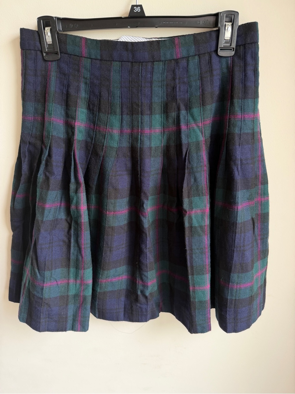 Brooks Brothers 346 Wool Pleated Mini Skirt Womens 8 Side Zip Plaid